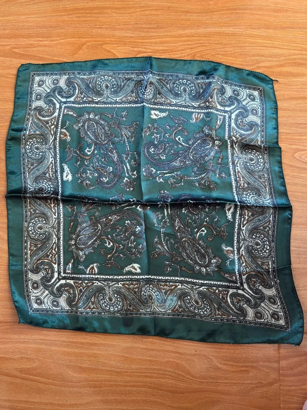 New Square Dark Green Satin Scarf-18”